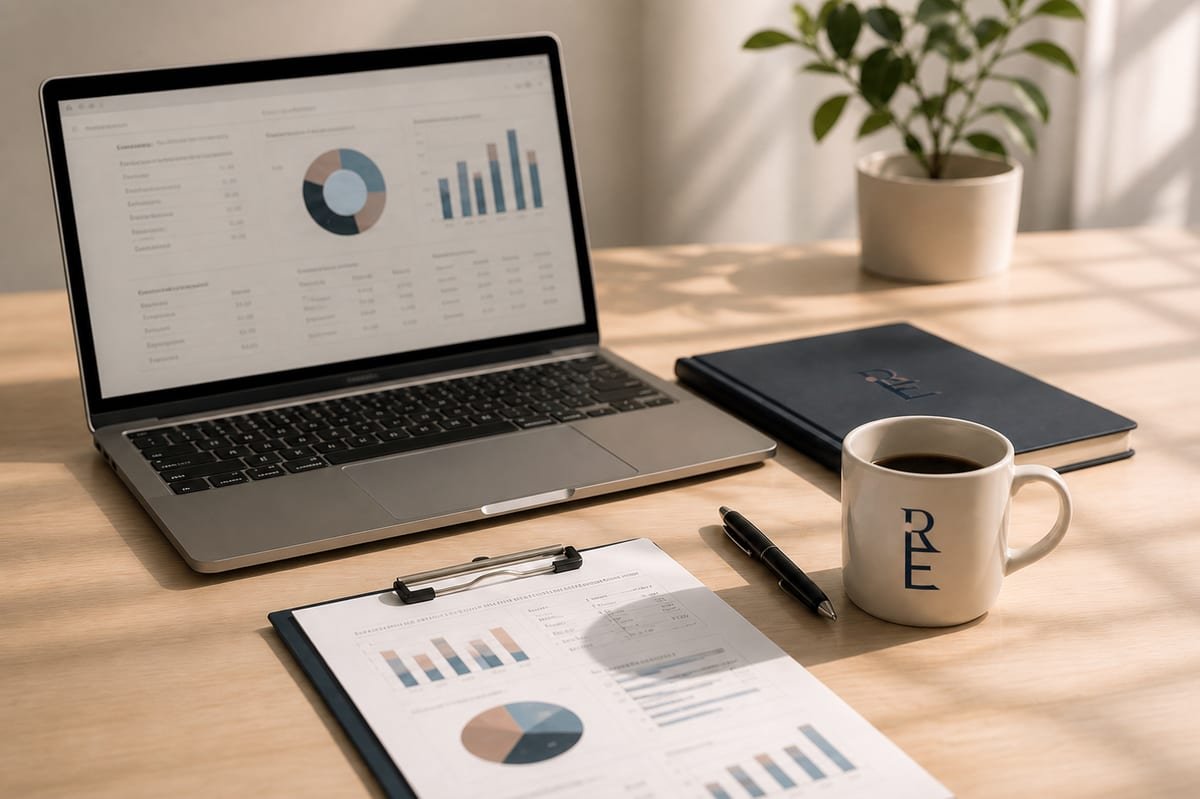 Escritorio Restart con informes y análisis contable sobre la mesa